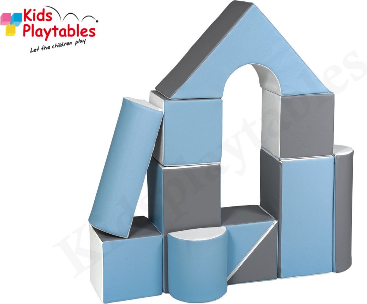 Soft Play Foam Blokken set 11 stuks grijs-wit-blauw | speelblokken | baby speelgoed | foamblokken | bouwblokken | Soft play speelgoed | schuimblokken